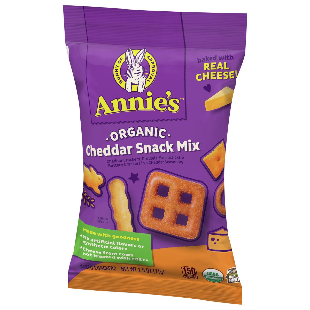 slide 14 of 14, Annie's Organic Cheddar Snack Mix With Assorted Crackers and Pretzels, 2.5 oz Bag, 2.5 oz