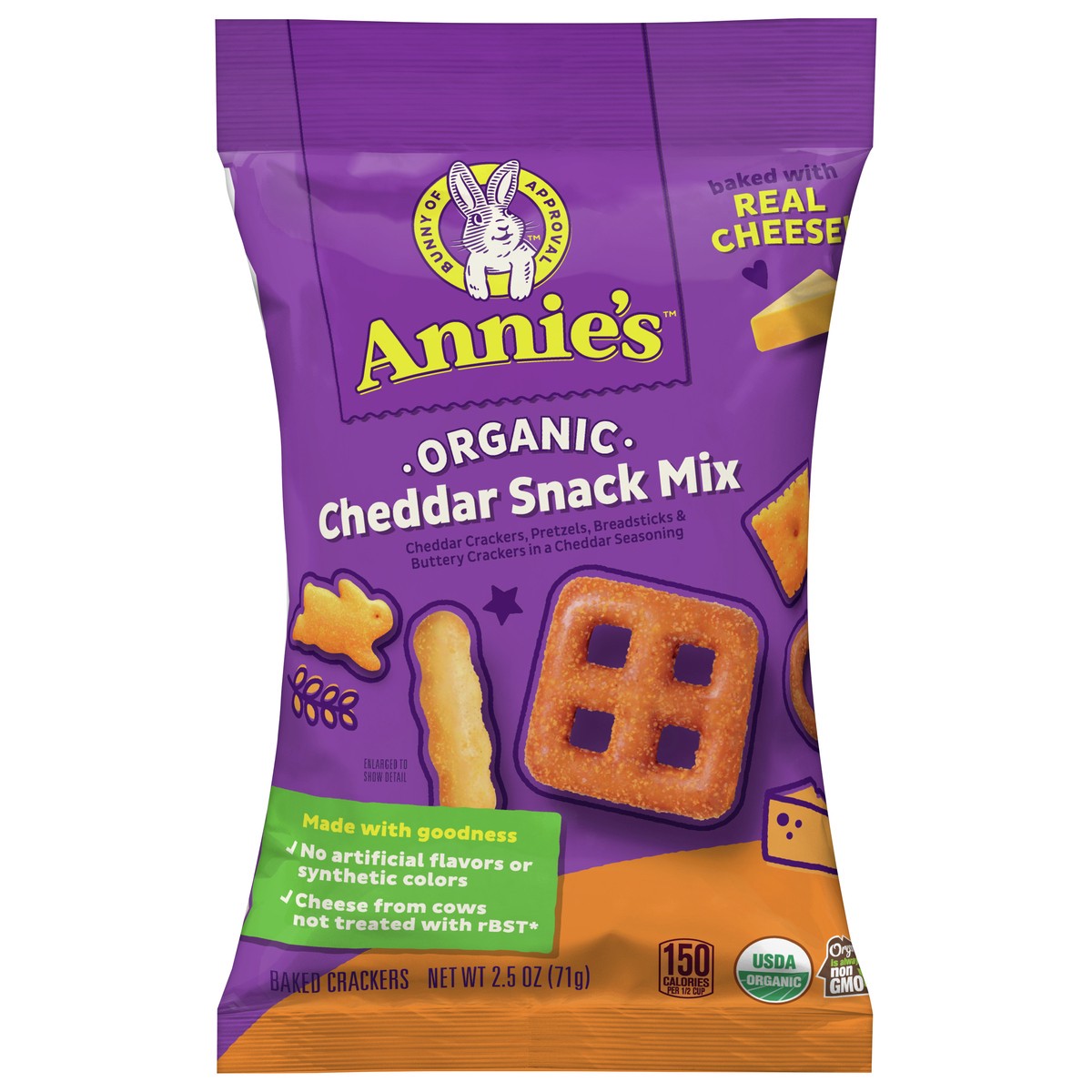 slide 1 of 14, Annie's Organic Cheddar Snack Mix With Assorted Crackers and Pretzels, 2.5 oz Bag, 2.5 oz