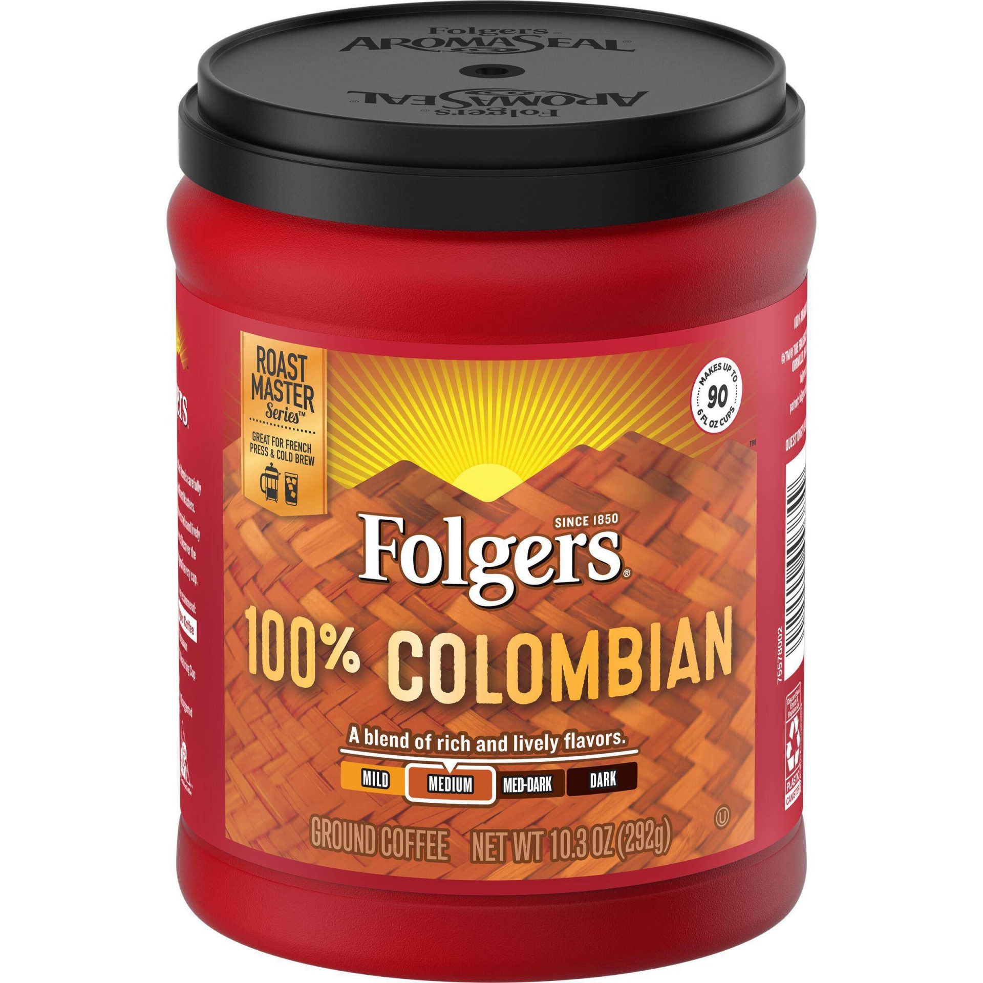 slide 1 of 4, Folgers 100% Colombian Medium Dark Roast Ground Coffee, 10 oz