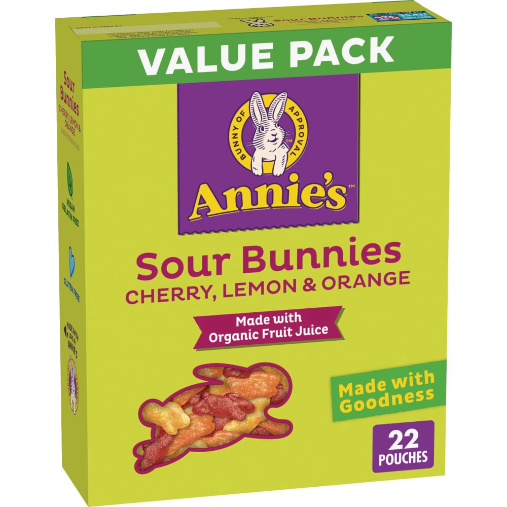 slide 1 of 6, Annie's Sour Bunnies Value Pack Fruit Flavored Snacks, 22 ct / 0.7 oz