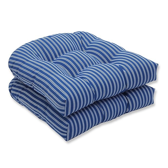 slide 1 of 1, Pillow Perfect Resort Stripe Wicker Seat Cushions - Blue, 2 ct