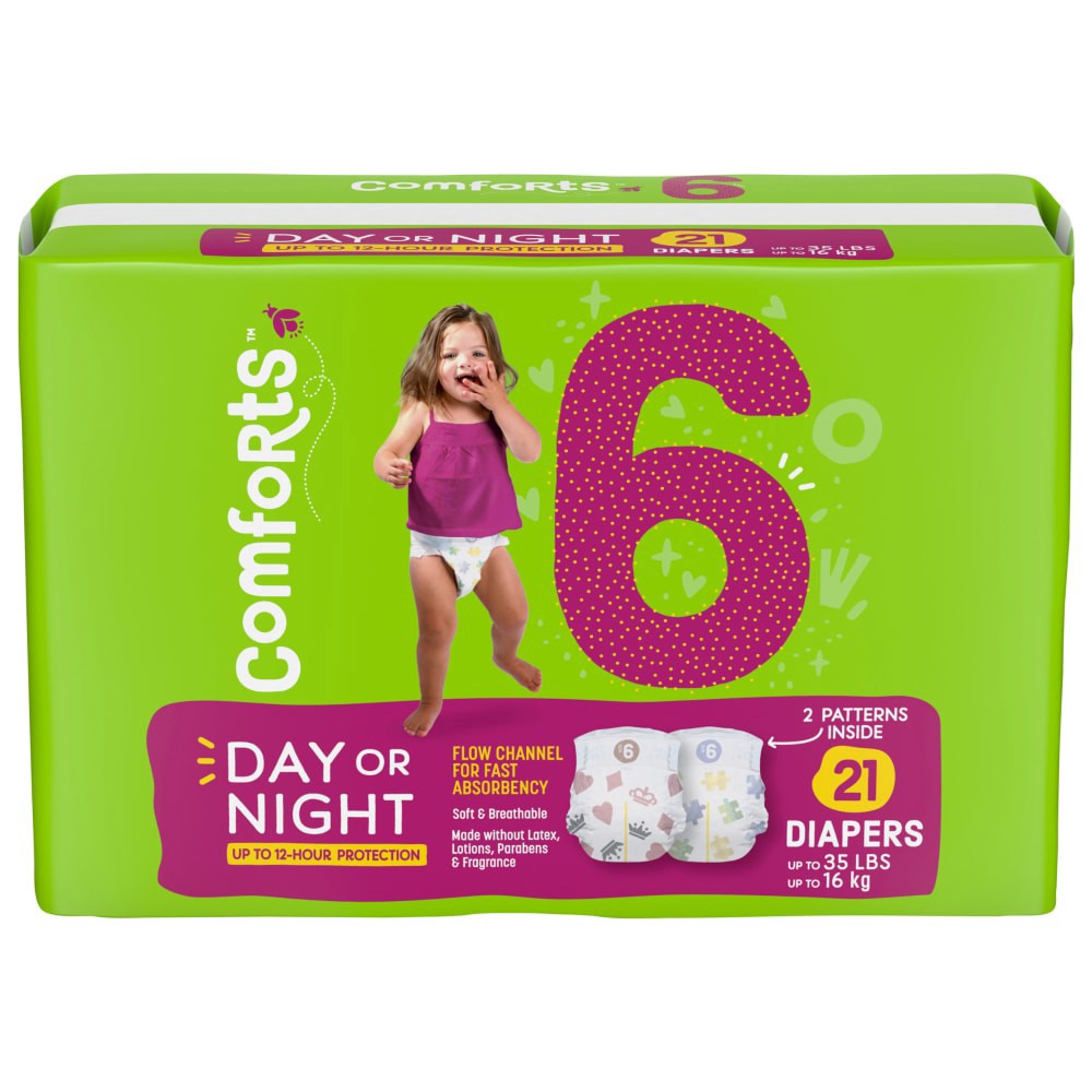 slide 2 of 2, Comforts Jumbo Diapers Size 6 (Up To 35Lbs), 21 ct