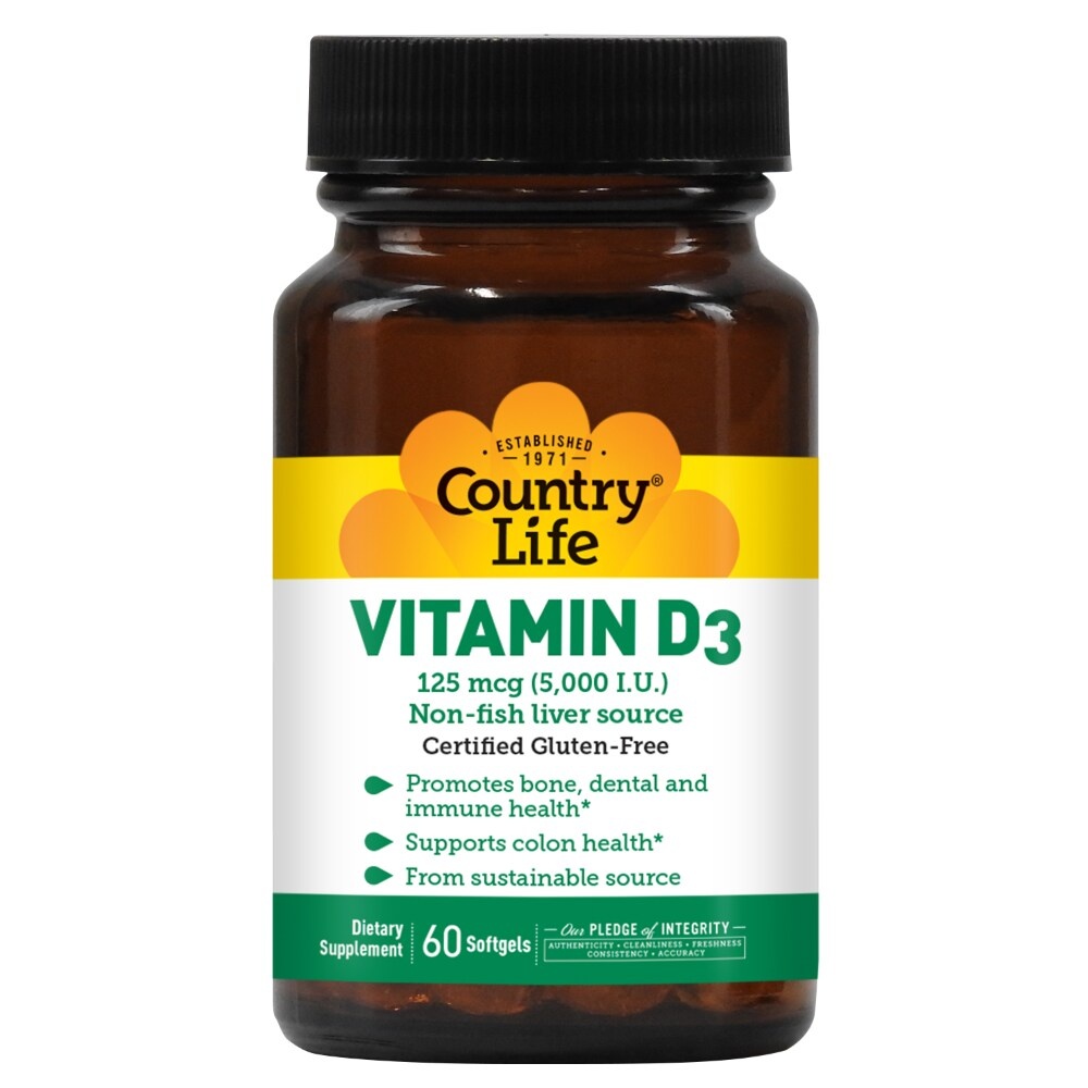 slide 1 of 1, Country Life Vitamin D3 Softgels 5000Iu, 60 ct