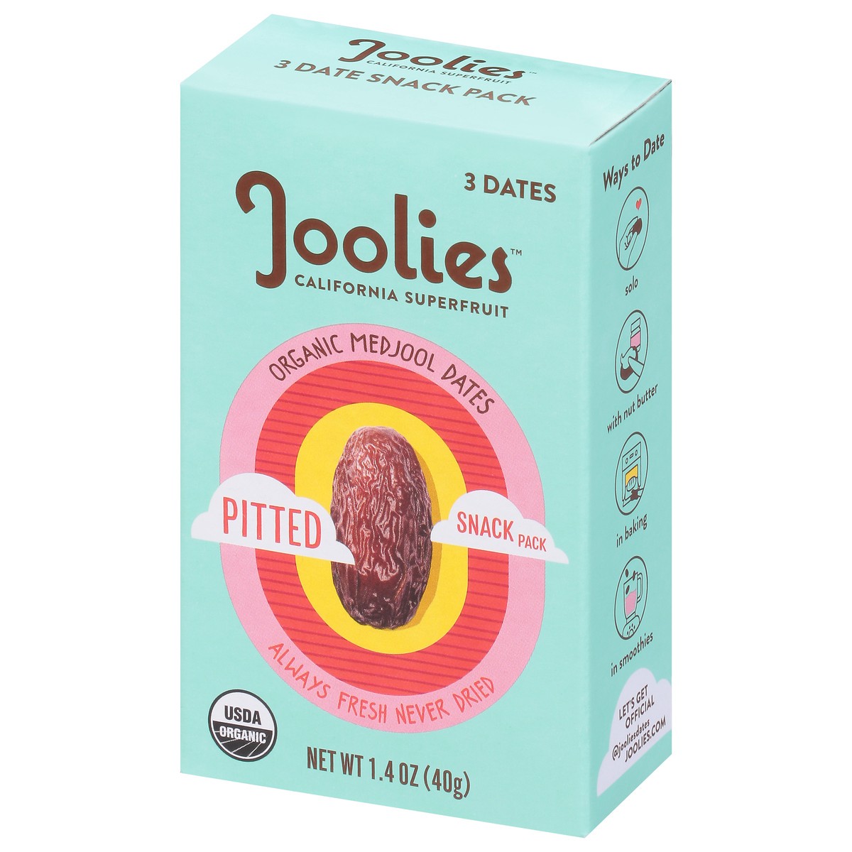 slide 3 of 9, Joolies Organic Pitted Dates Snack Pack 3 ea, 3 ct