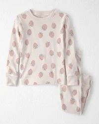 Littleplanet Toddler Girl 2-Piece Organic Cotton Ribbed Pajama Set in Strawberry Print - 2T