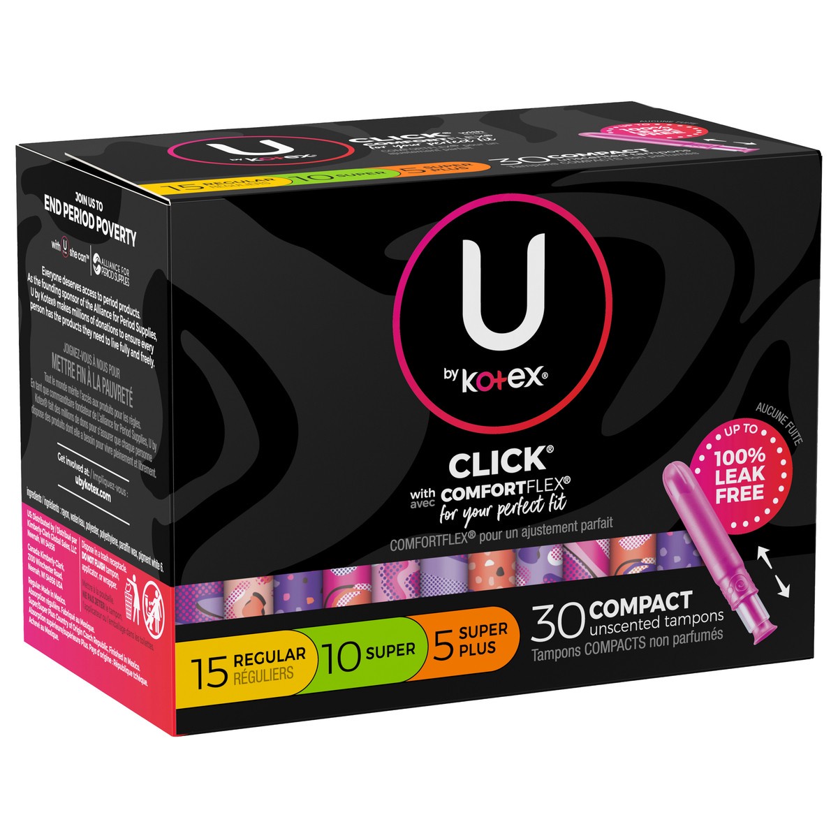 slide 3 of 9, U by Kotex Click Compact Multipack Tampons, Regular/Super/Super Plus, Unscented, 30 Count, 30 ct