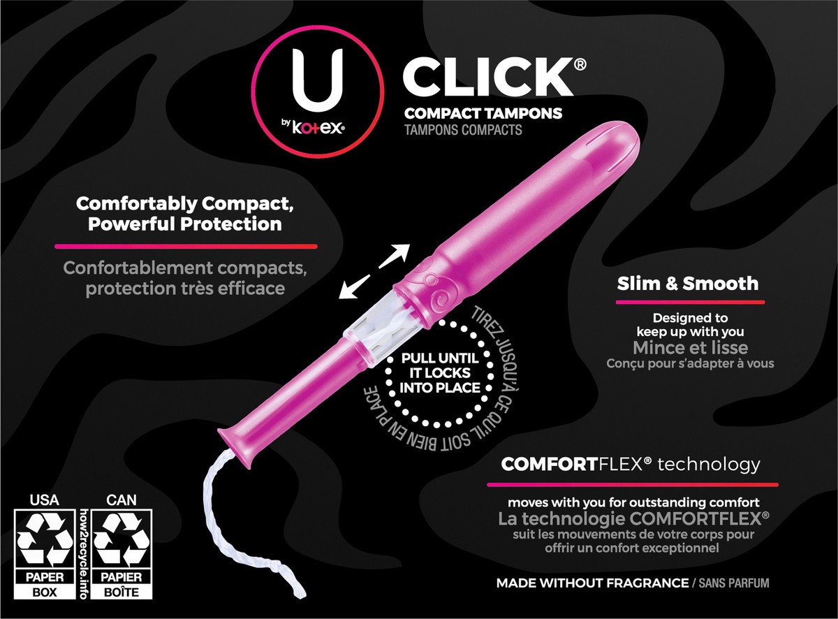 slide 7 of 9, U by Kotex Click Compact Multipack Tampons, Regular/Super/Super Plus, Unscented, 30 Count, 30 ct
