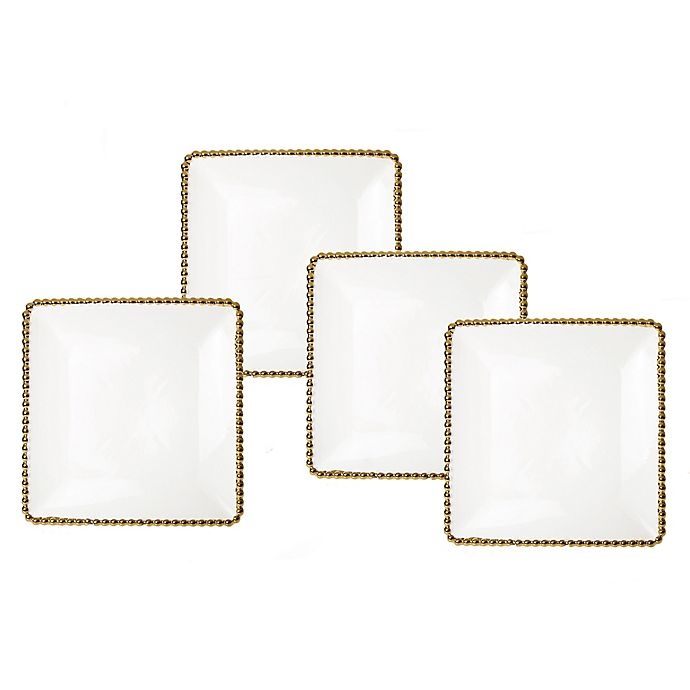 slide 2 of 3, Classic Touch Gold Bead Square Dessert Plates, 4 ct