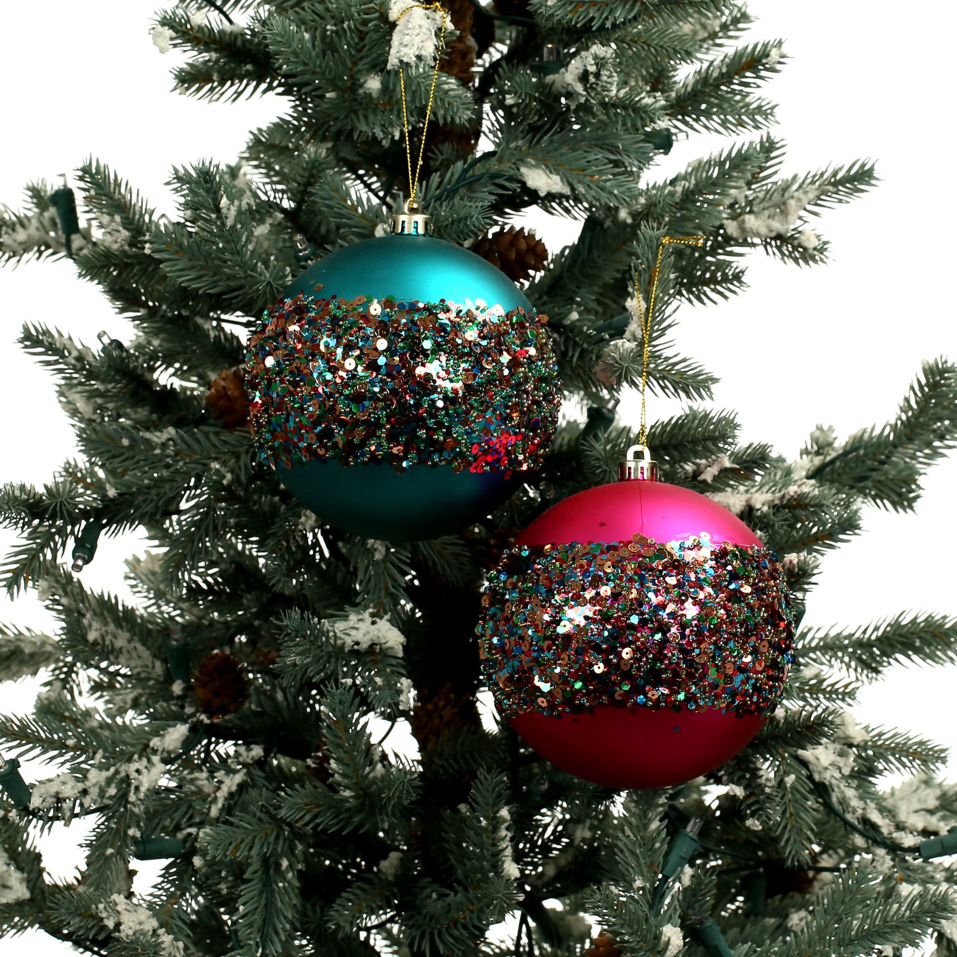 slide 2 of 3, 2 Pack 4.7" Jewels & Jolly Sequin Stripe Shatterproof Ball Ornaments By Ashland, 2 ct
