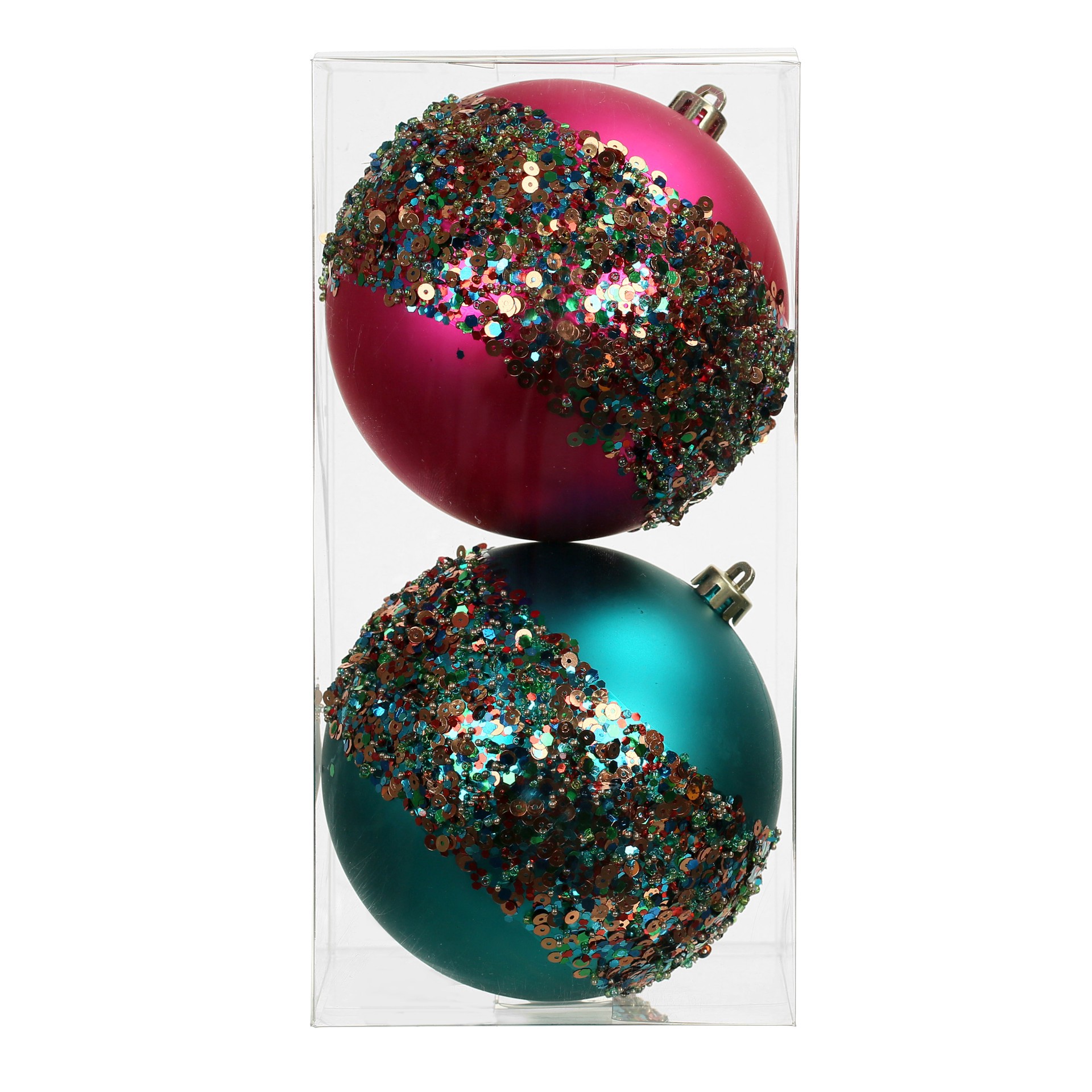 slide 3 of 3, 2 Pack 4.7" Jewels & Jolly Sequin Stripe Shatterproof Ball Ornaments By Ashland, 2 ct