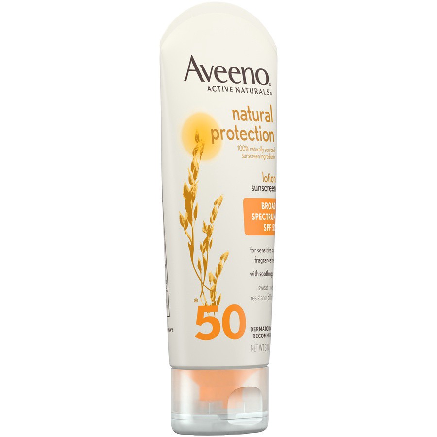 slide 6 of 6, AVEENO Natural Protection Lotion Sunscreen with Broad Spectrum SPF 50, 3 Oz, 3 oz