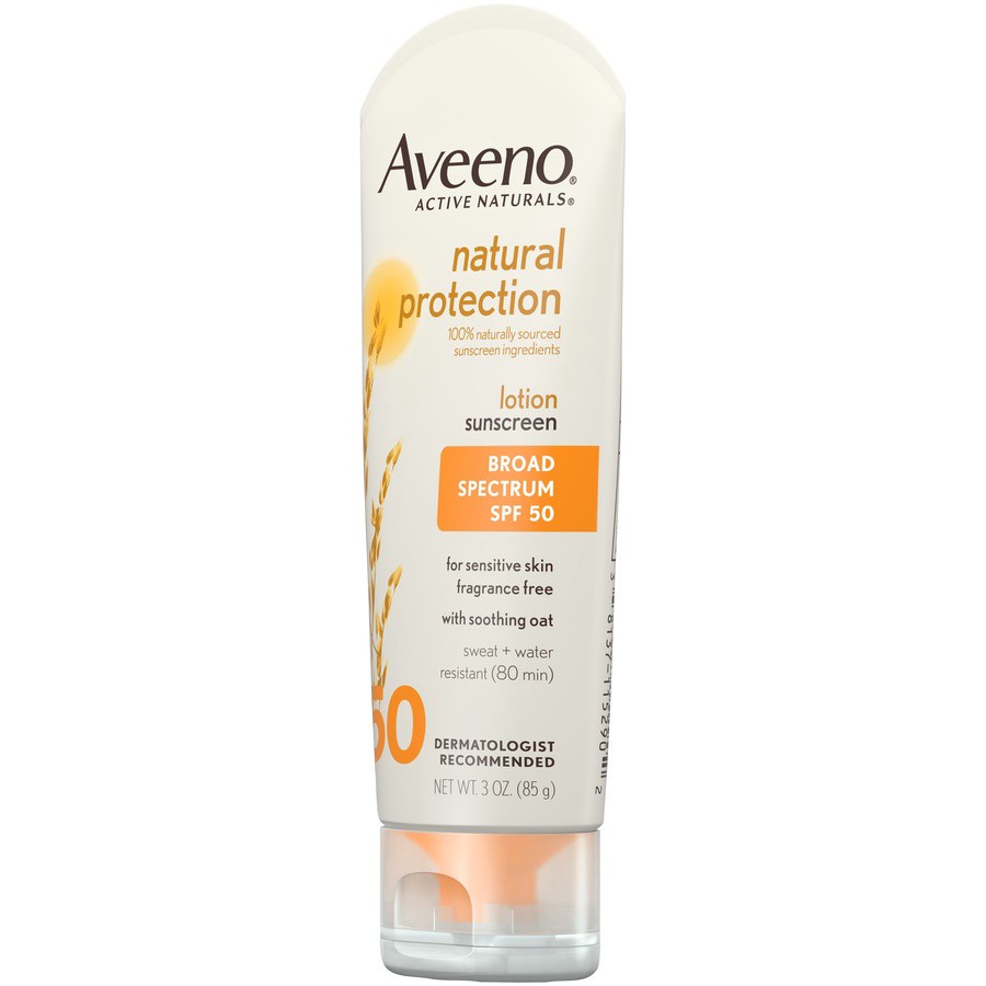 slide 2 of 6, AVEENO Natural Protection Lotion Sunscreen with Broad Spectrum SPF 50, 3 Oz, 3 oz