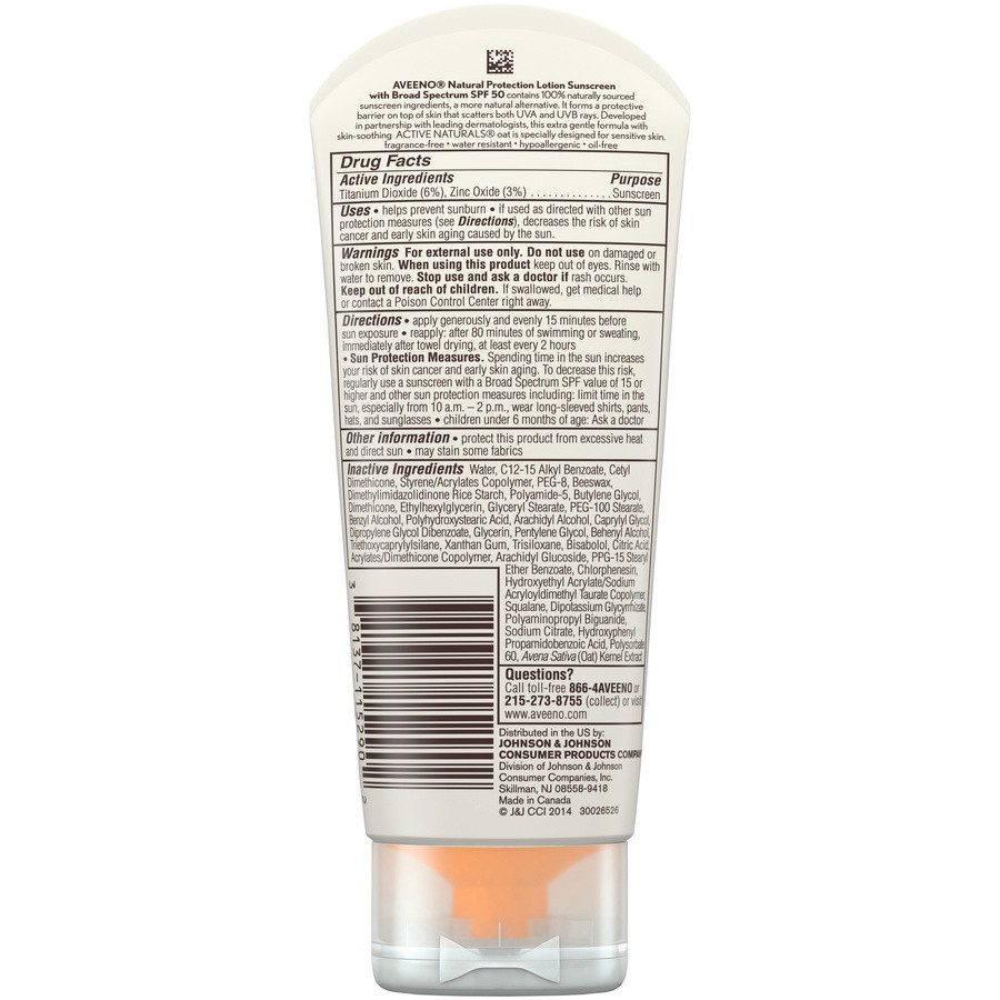 slide 5 of 6, AVEENO Natural Protection Lotion Sunscreen with Broad Spectrum SPF 50, 3 Oz, 3 oz