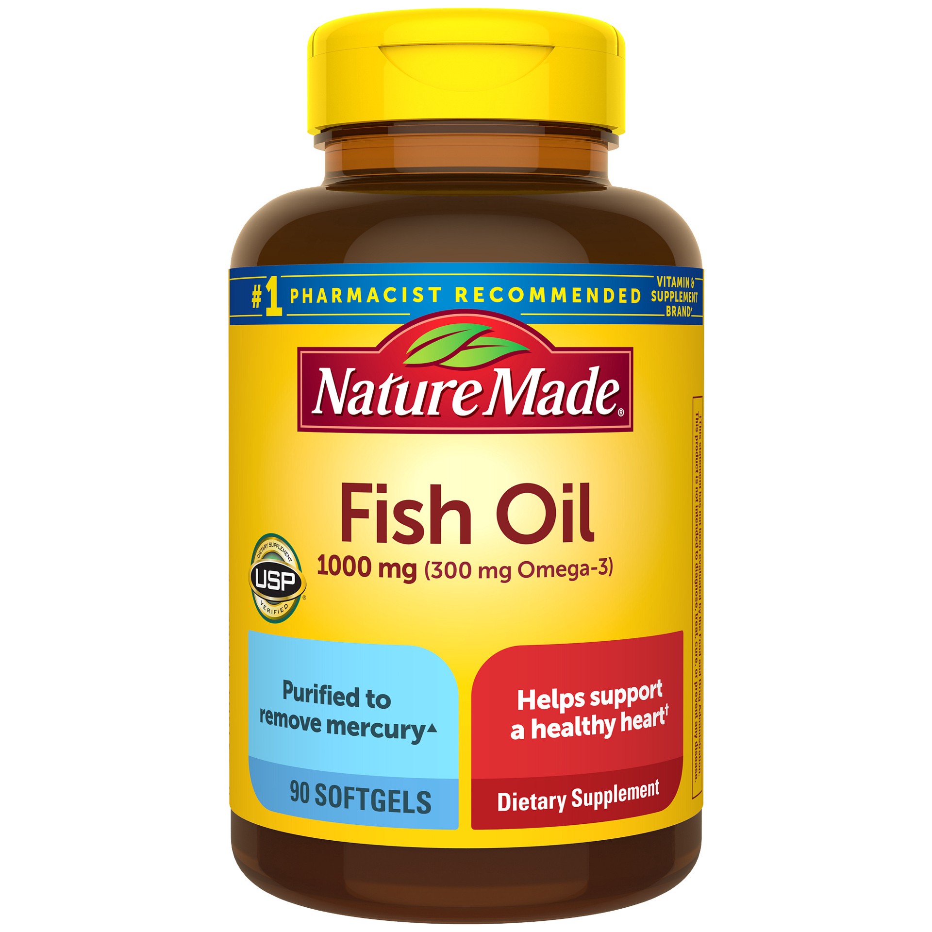 slide 1 of 3, Nature Made Fish Oil 1000 mg Softgels, Fish Oil Supplements, Omega 3 Fish Oil for Healthy Heart Support, Omega 3 Supplement with 90 Softgels, 45 Day Supply, 90 ct