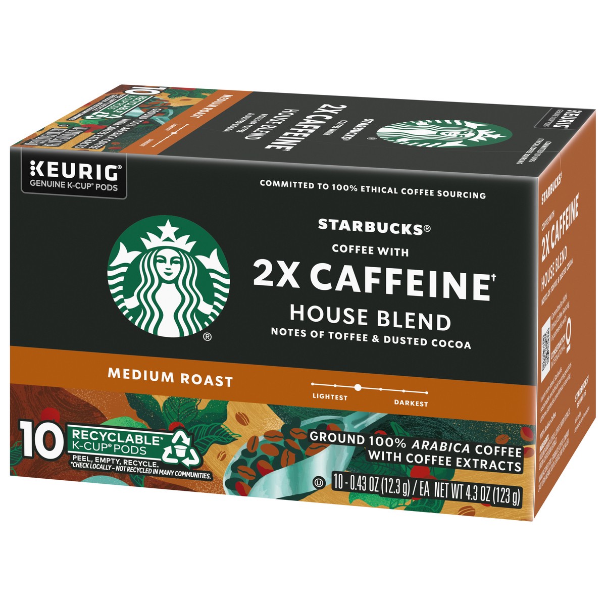 slide 3 of 9, Starbucks House Blend Medium Roast K-Cup Pods 2X Caffeine Ground Coffee 10 - 0.43 oz Pods, 10 ct