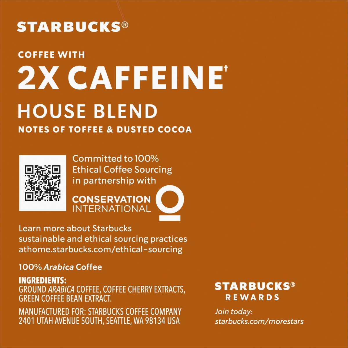 slide 8 of 9, Starbucks House Blend Medium Roast K-Cup Pods 2X Caffeine Ground Coffee 10 - 0.43 oz Pods, 10 ct