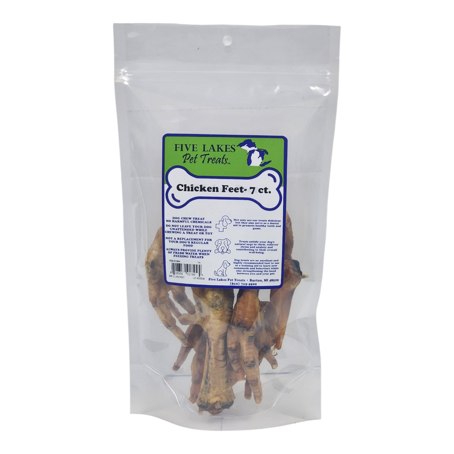 slide 1 of 1, Five Lakes Pet Treats Chicken Feet Dog Treat, 7 ct., 7 ct