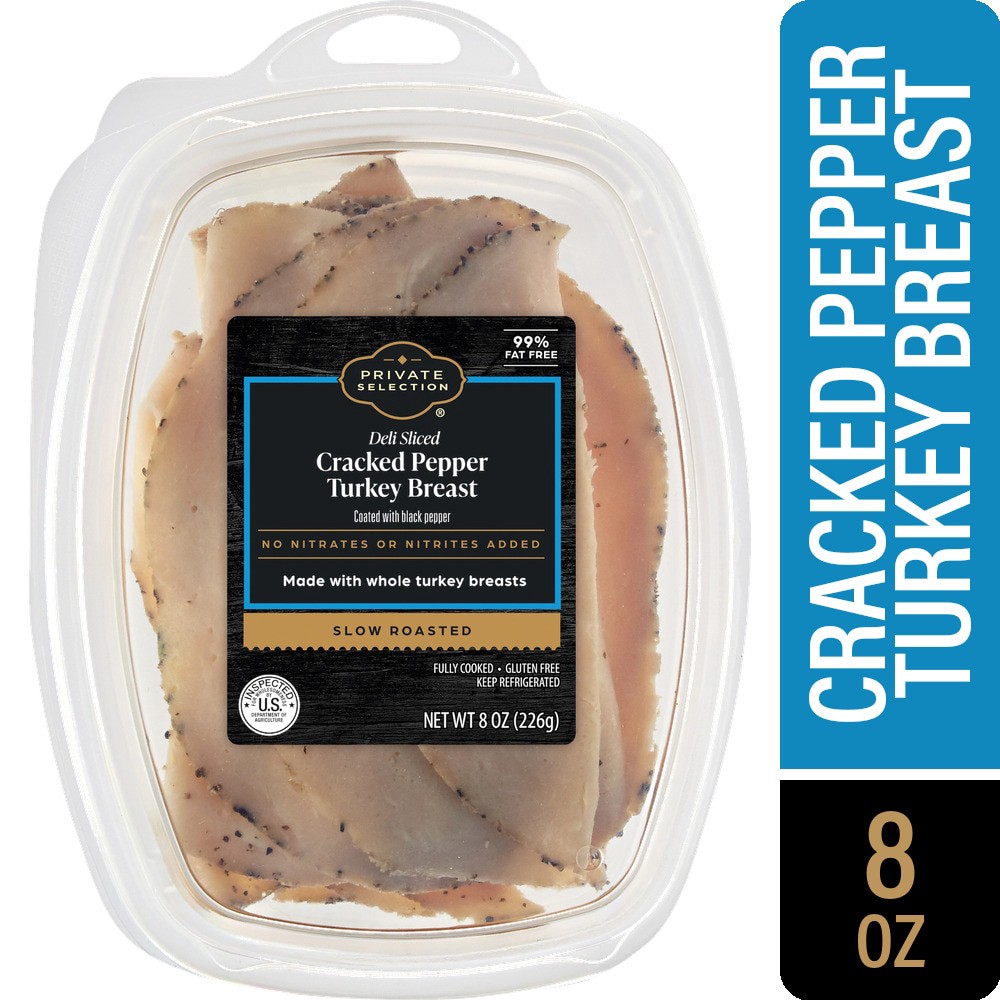 slide 1 of 4, Private Selection Deli Sliced Cracked Pepper Turkey Breast, 8 oz