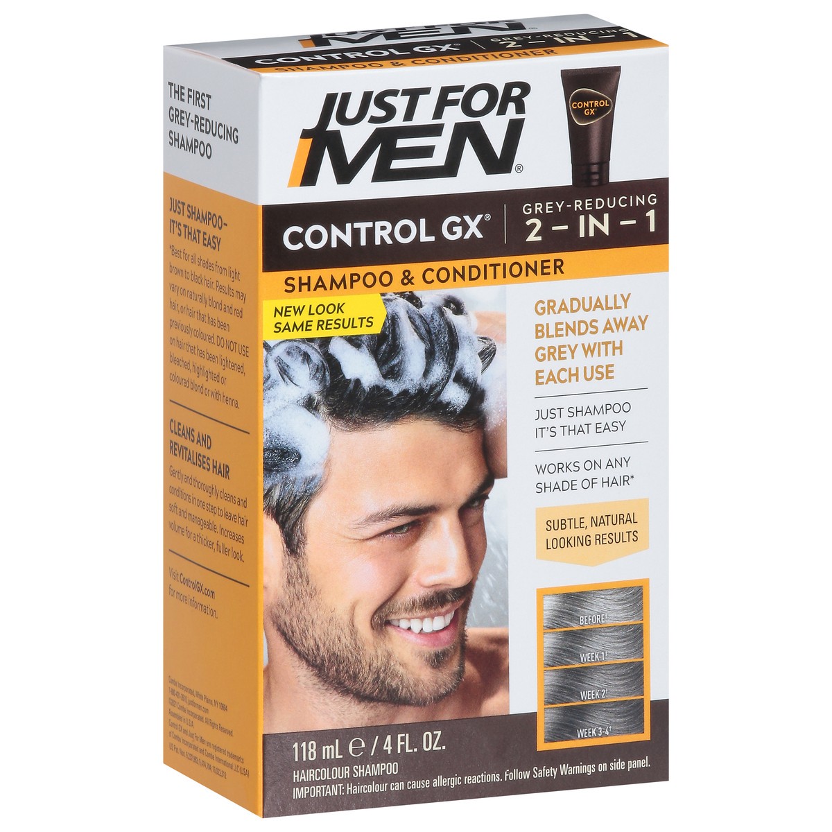 slide 5 of 9, Just for Men Control GX Grey Reducing 2-in-1 Shampoo & Conditioner 4 ea, 4 ct