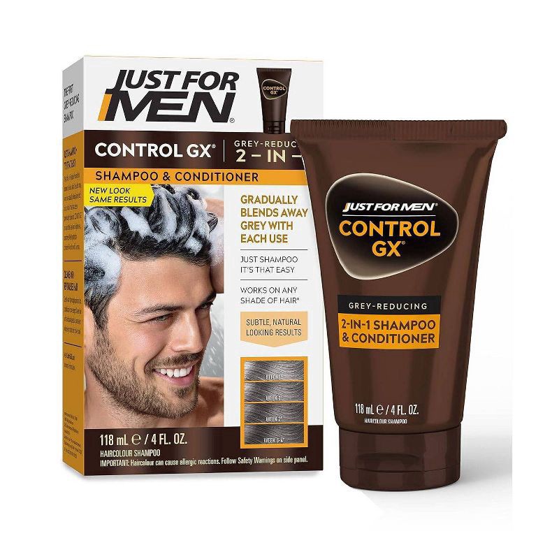 slide 1 of 9, Just for Men Control GX Grey Reducing 2-in-1 Shampoo & Conditioner 4 ea, 4 ct