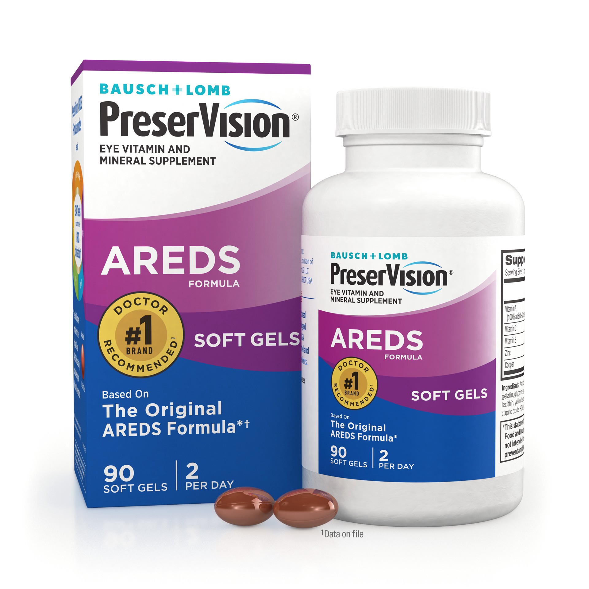 slide 1 of 5, PreserVision Bausch + Lomb PreserVision AREDS Eye Vitamin & Mineral Supplement Tablets, 90 Count Bottle (Soft Gels), 90 ct