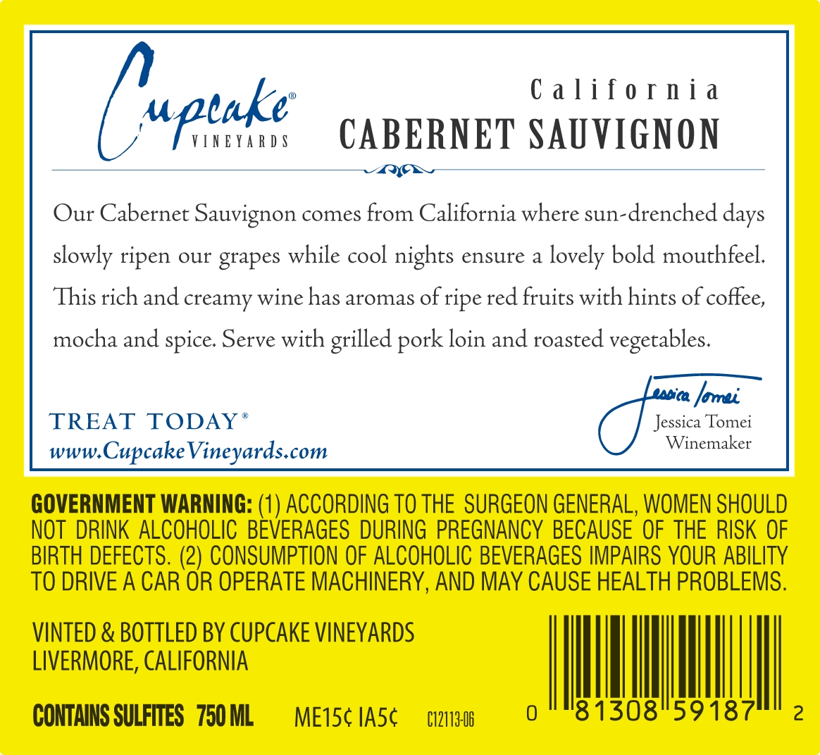 slide 3 of 5, Cupcake Cabernet Sauvignon, Red Wine, California 2018, 1 ct, 750ml Bottle, 750 ml