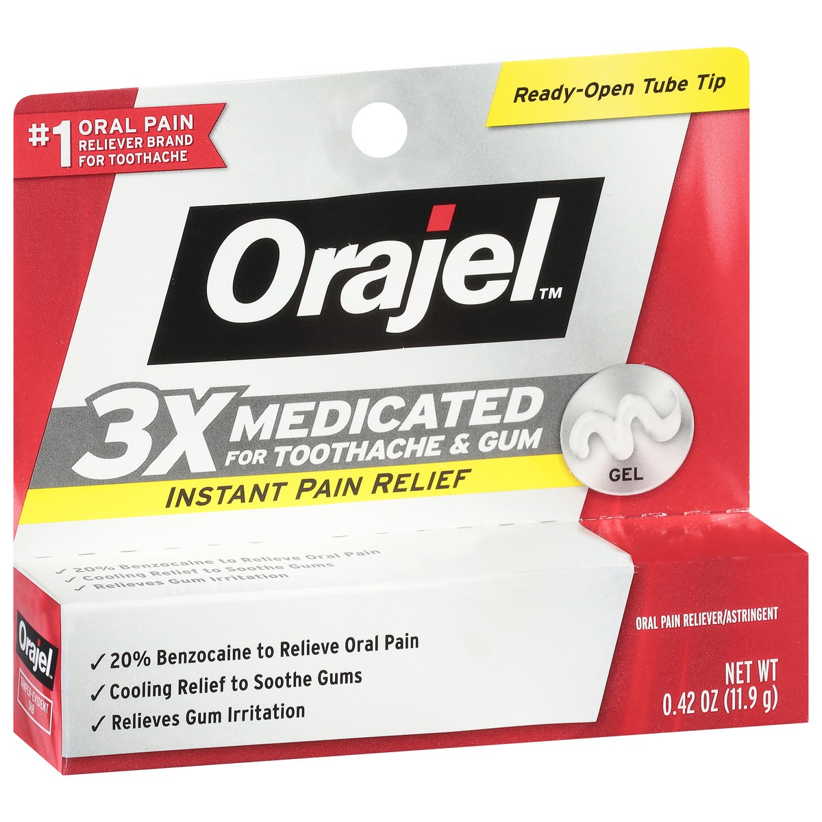 slide 8 of 9, Orajel Gel Instant Pain Relief 3x Medicated for Toothache & Gum 0.42 oz, 0.42 oz