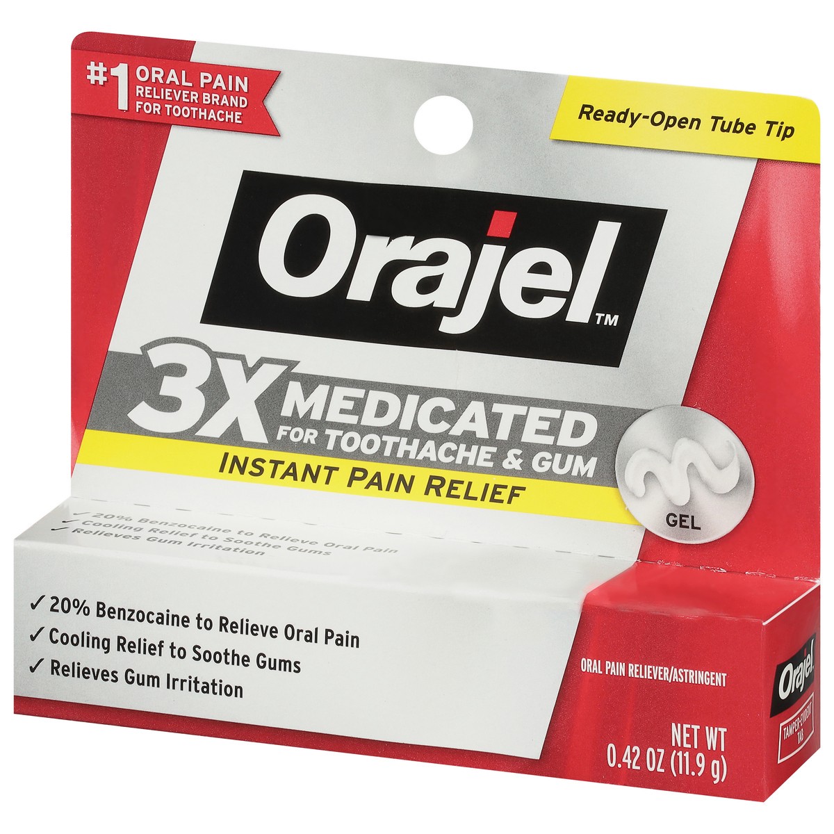 slide 7 of 9, Orajel Gel Instant Pain Relief 3x Medicated for Toothache & Gum 0.42 oz, 0.42 oz