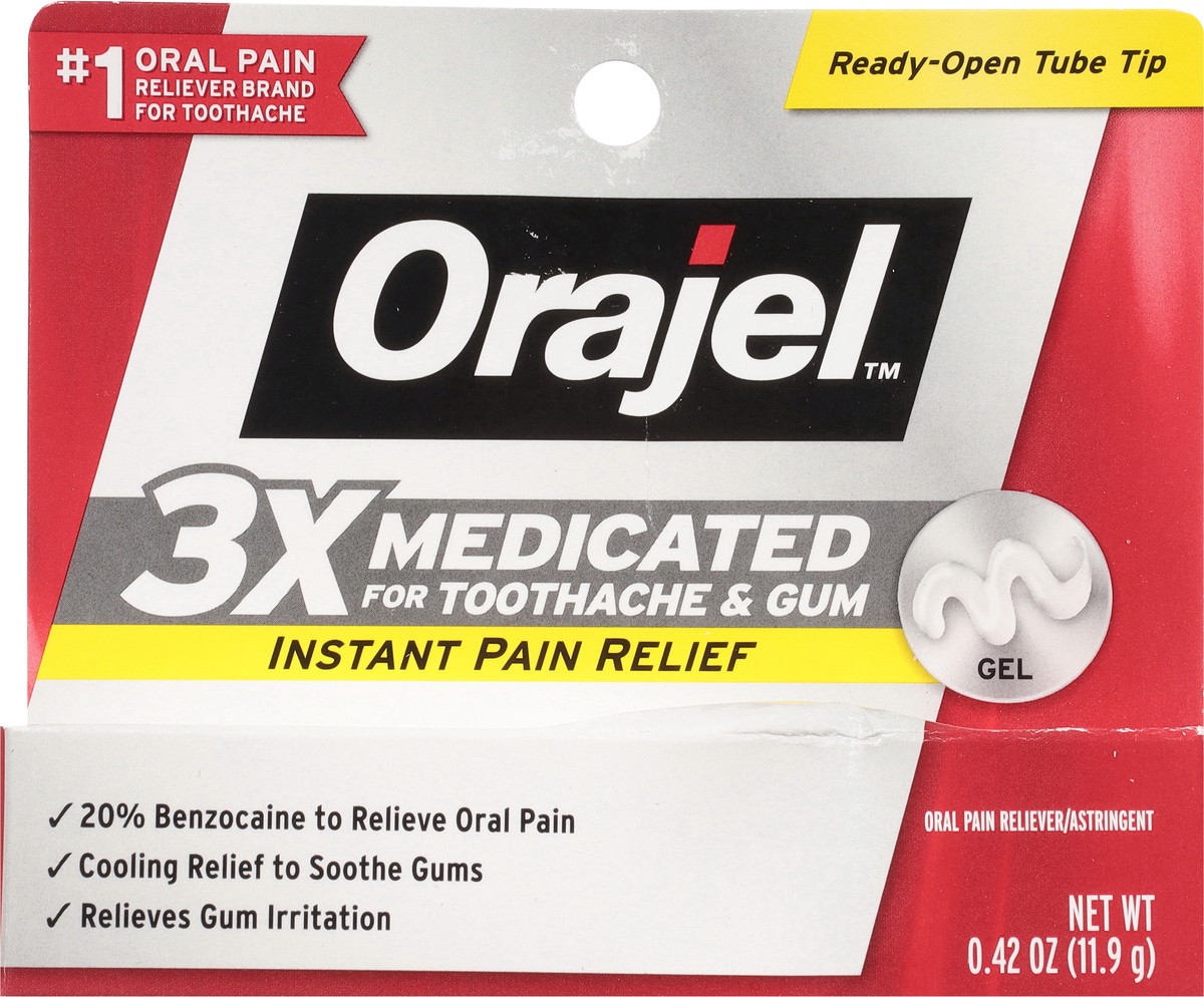 slide 5 of 9, Orajel Gel Instant Pain Relief 3x Medicated for Toothache & Gum 0.42 oz, 0.42 oz