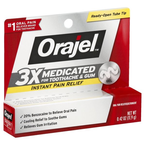 slide 1 of 9, Orajel Gel Instant Pain Relief 3x Medicated for Toothache & Gum 0.42 oz, 0.42 oz