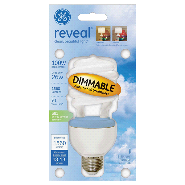 slide 1 of 1, GE Reveal 26w Compact Fluorescent Dimmable 100w Equivalent, 1 Pack, 1 ct