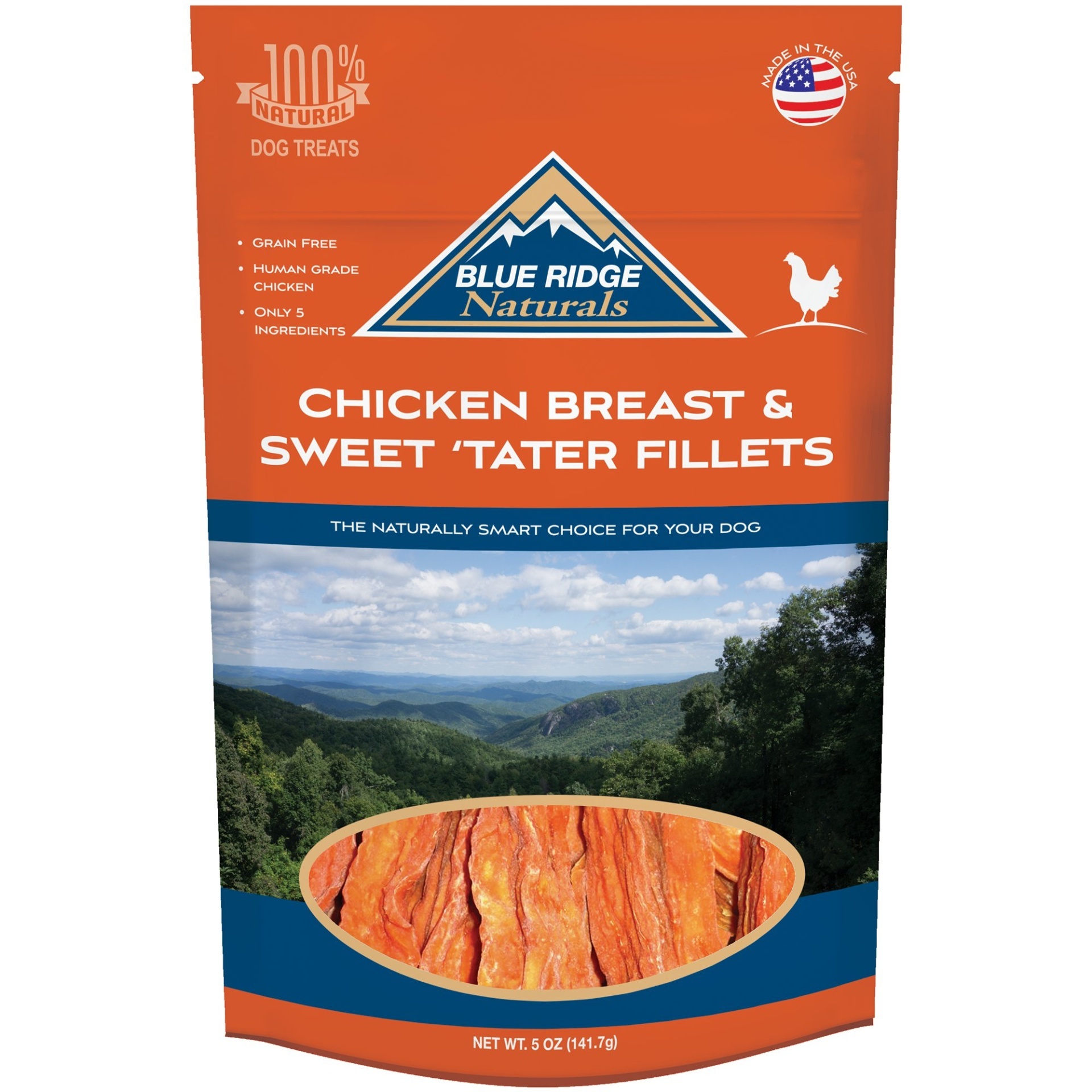 slide 1 of 1, Blue Ridge Naturals Chicken Breast & Sweet Tater Fillets Dog Treats, 5 oz