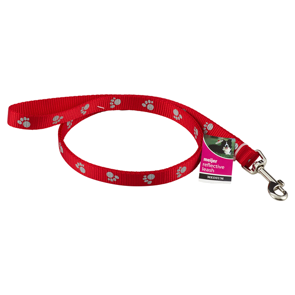 slide 1 of 1, Meijer Dog Leash, Reflective Paw Print, Red, Medium, 1 ct