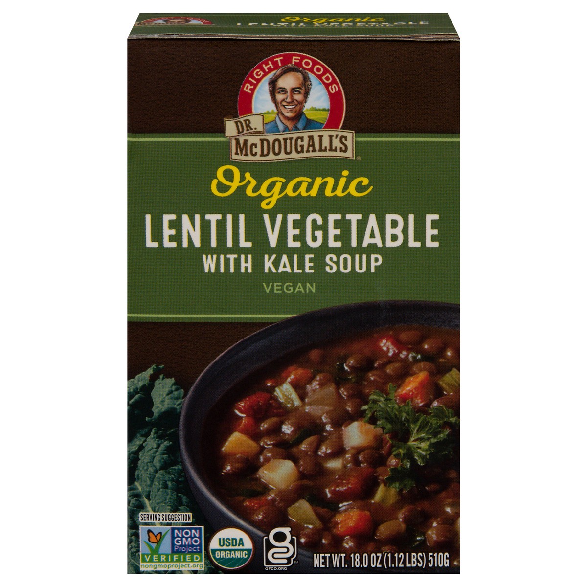 slide 1 of 9, Dr. McDougall's Organic Lentil Vegetable with Kale Soup 18.0 oz, 18 oz