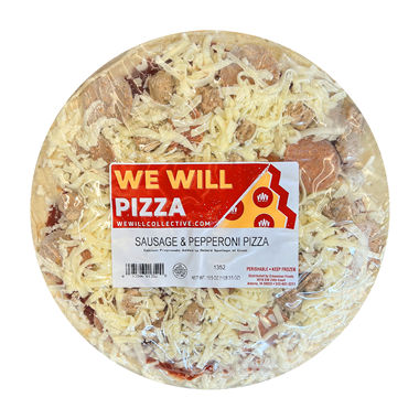 slide 1 of 1, We Will Pizza Sausage & Pepperoni Pizza, 19.5 oz