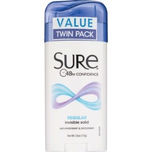 slide 1 of 1, Sure Sure Invisible Solid Regular Scent Antipersirant Deodorant Twinpack, 5.2 oz