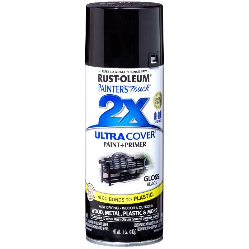 slide 4 of 13, Rust-Oleum 12oz 2X Painter's Touch Ultra Cover Gloss Spray Paint Black, 12 oz