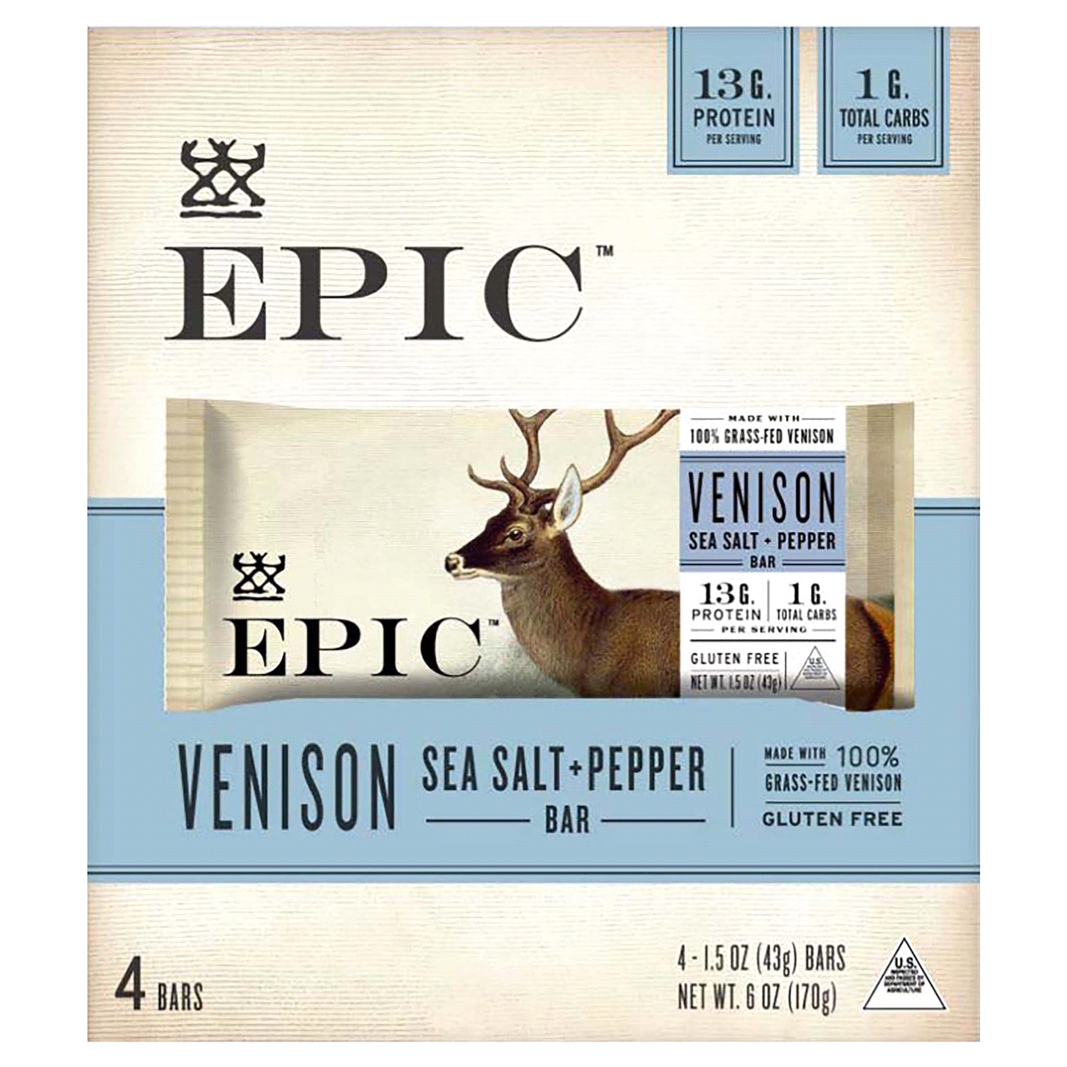 slide 1 of 1, Epic Venison Sea Salt & Pepper Bars, Keto Consumer Friendly, 4 ct; 1.5 oz