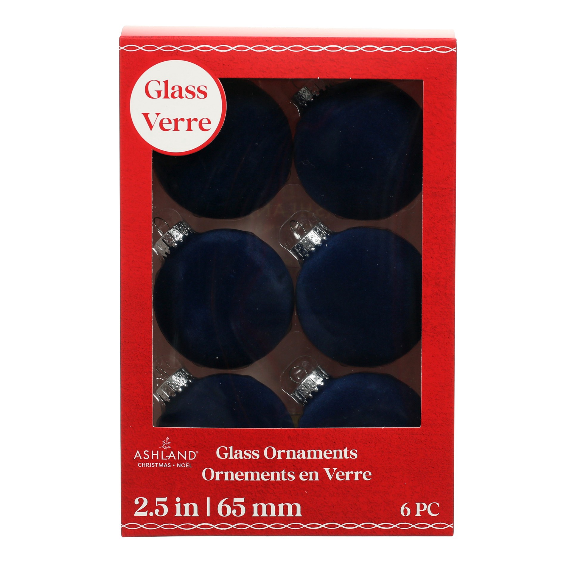 slide 3 of 3, 6 Pack 2.5" Flocked Glass Ball Ornaments By Ashland, 6 ct