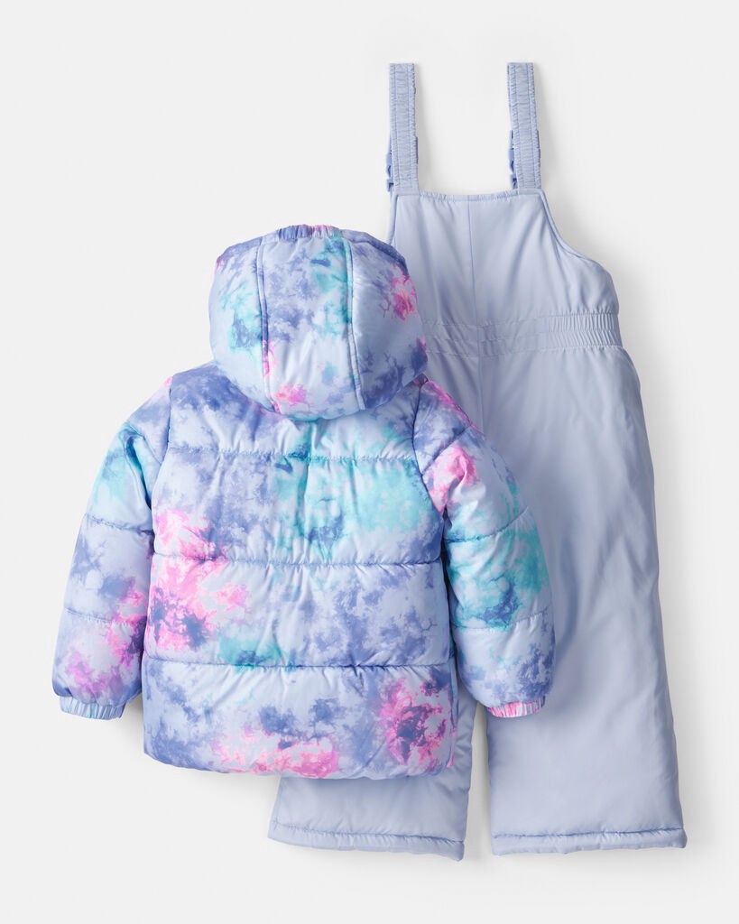 slide 3 of 5, Oshkosh Toddler Girl 2-Piece Tie Dye Hooded Snowsuit Jacket & Bib Set - Blue Multi 2T, 2 pc