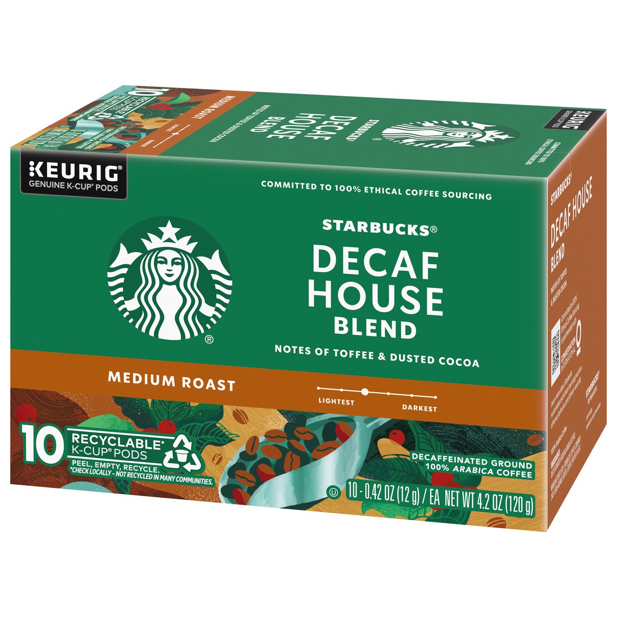 slide 8 of 14, Starbucks K-Cup Coffee Pods, Medium Roast Coffee, Decaf House Blend, 100% Arabica, 1 box (10 pods), 4.2 oz