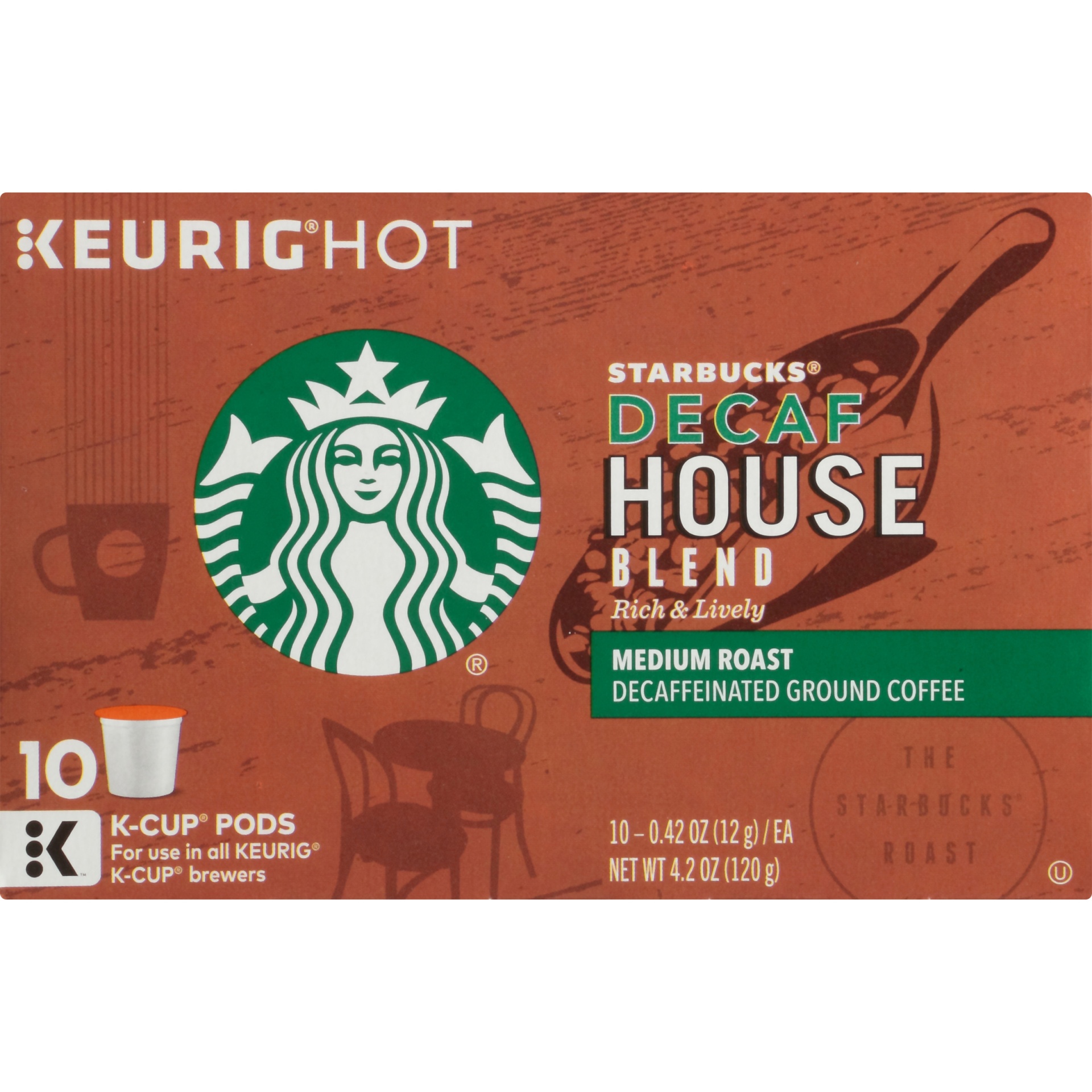 slide 5 of 7, Starbucks Decaf K-Cup Coffee Pods, House Blend for Keurig Brewers, 10 ct; 0.42 oz