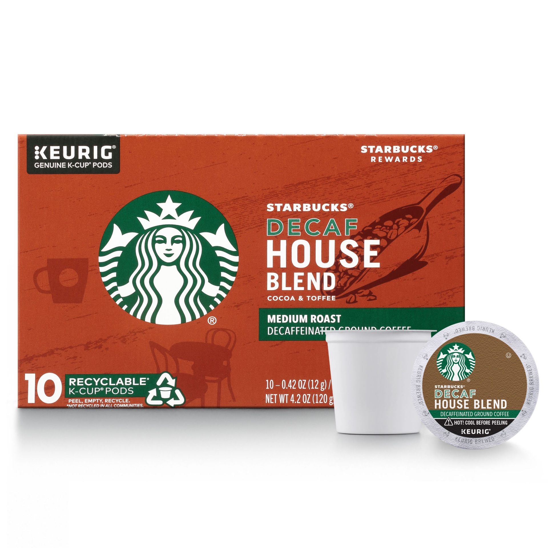 slide 1 of 7, Starbucks Decaf K-Cup Coffee Pods, House Blend for Keurig Brewers, 10 ct; 0.42 oz