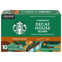 Starbucks K-Cup Pods Medium Roast Ground Decaf House Blend Coffee 10 - 0.42 oz Pods