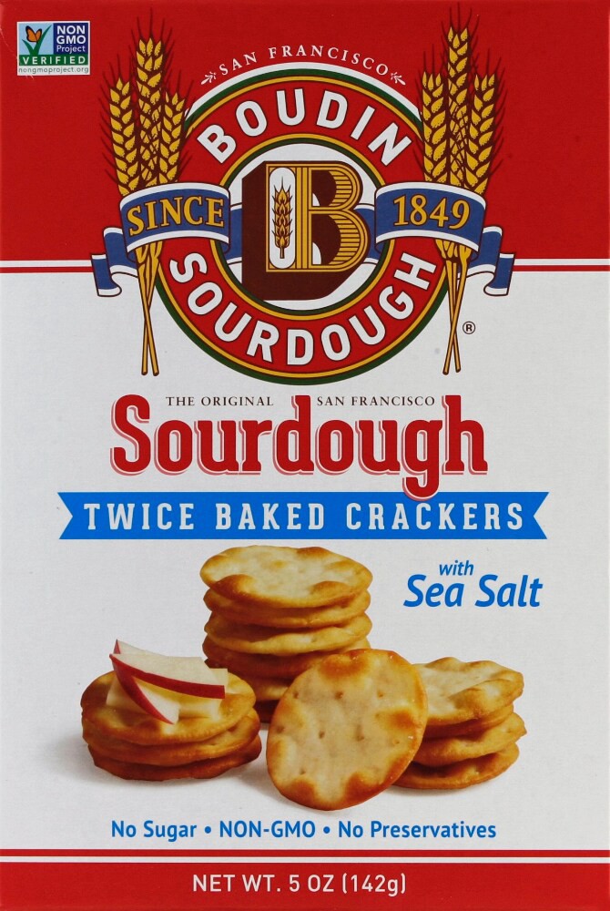 slide 1 of 6, Boudin Crackers, with Sea Salt, Sourdough, Twice Baked, 5 oz