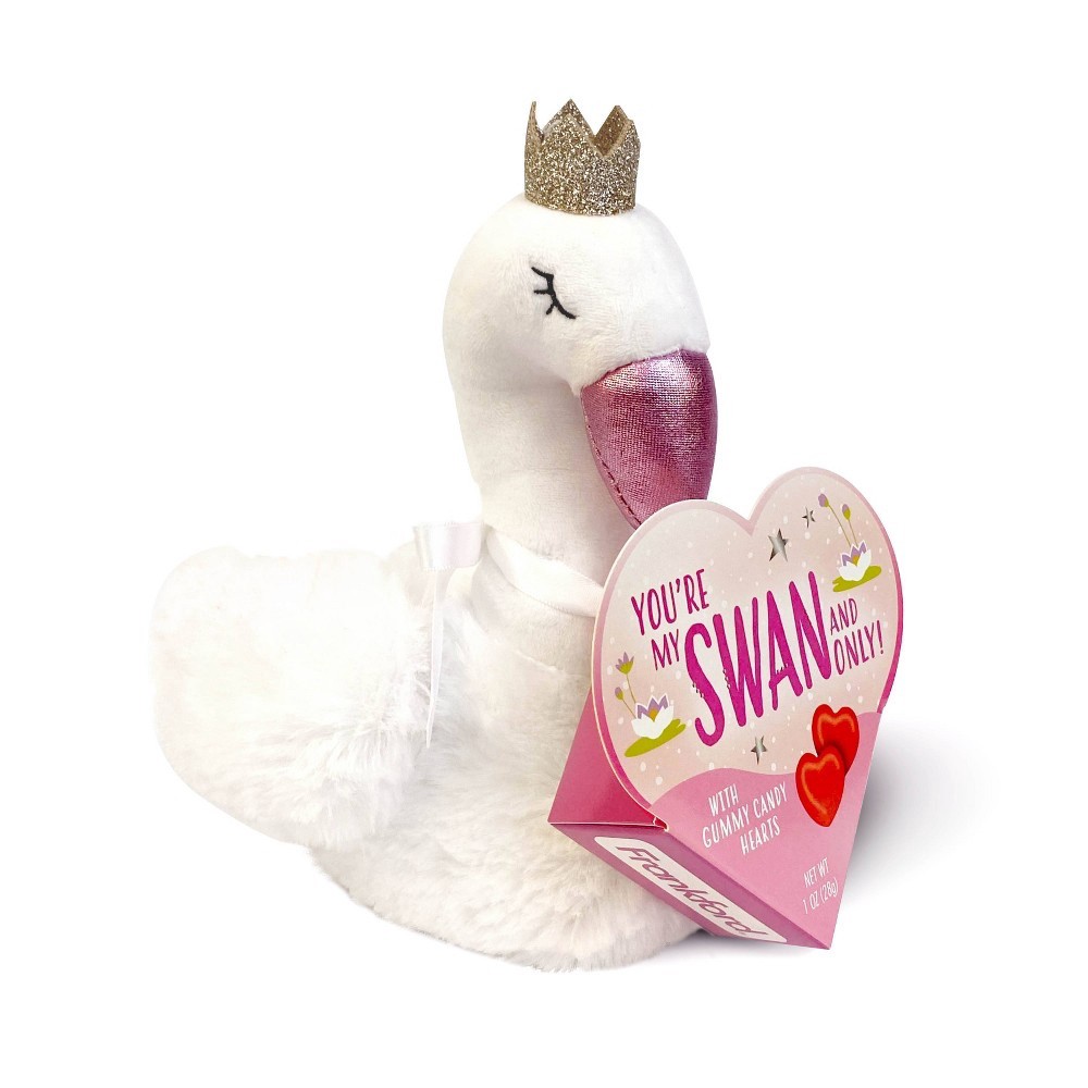 slide 2 of 7, Frankford Candy Valentine's Swan Date Night Plush with Gummy Candy Hearts, 1 oz