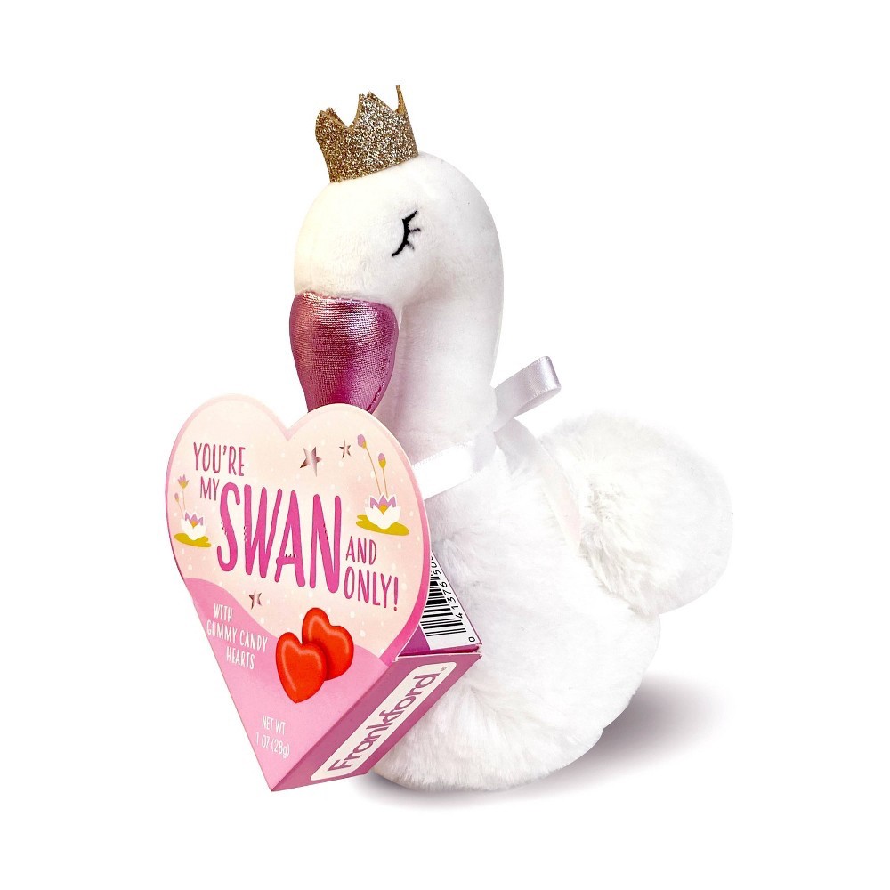 slide 4 of 7, Frankford Candy Valentine's Swan Date Night Plush with Gummy Candy Hearts, 1 oz