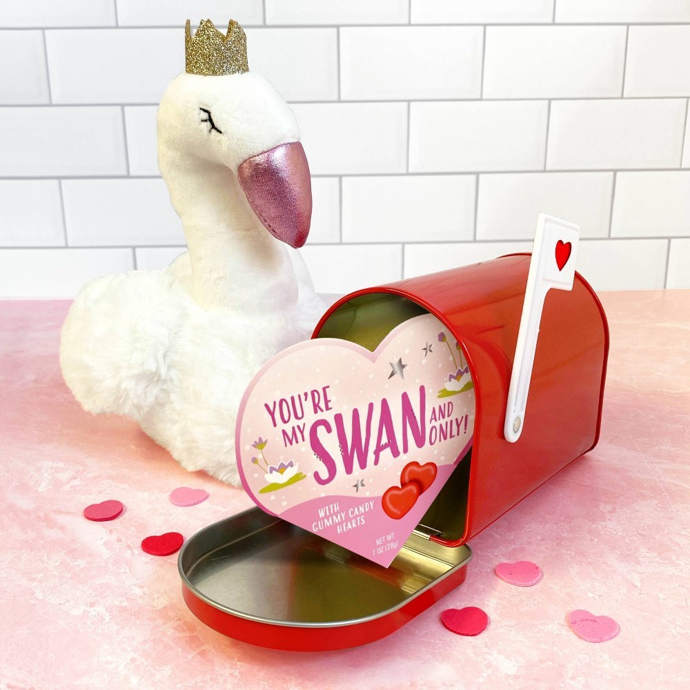 slide 7 of 7, Frankford Candy Valentine's Swan Date Night Plush with Gummy Candy Hearts, 1 oz