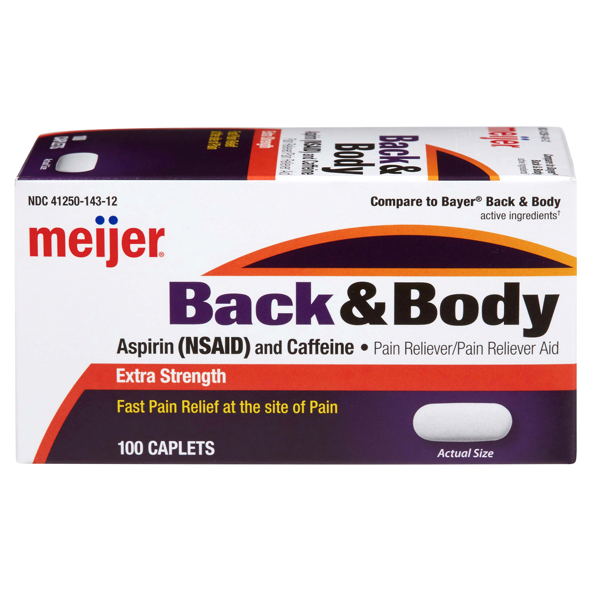 slide 1 of 4, Meijer Extra Strength Back & Body Aspirin, 100 caplets, 500 mg