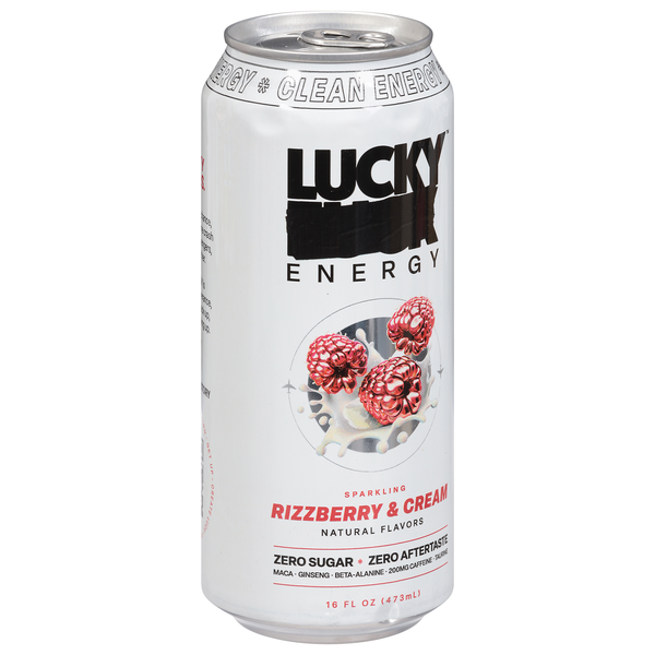 slide 1 of 1, Lucky Energy Energy Drink, Zero Sugar, Rizzberry & Cream, Sparkling, 16 fl oz